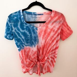 Fifth Sun Tie Dye American Flag Tie Front T-Shirt Size Small